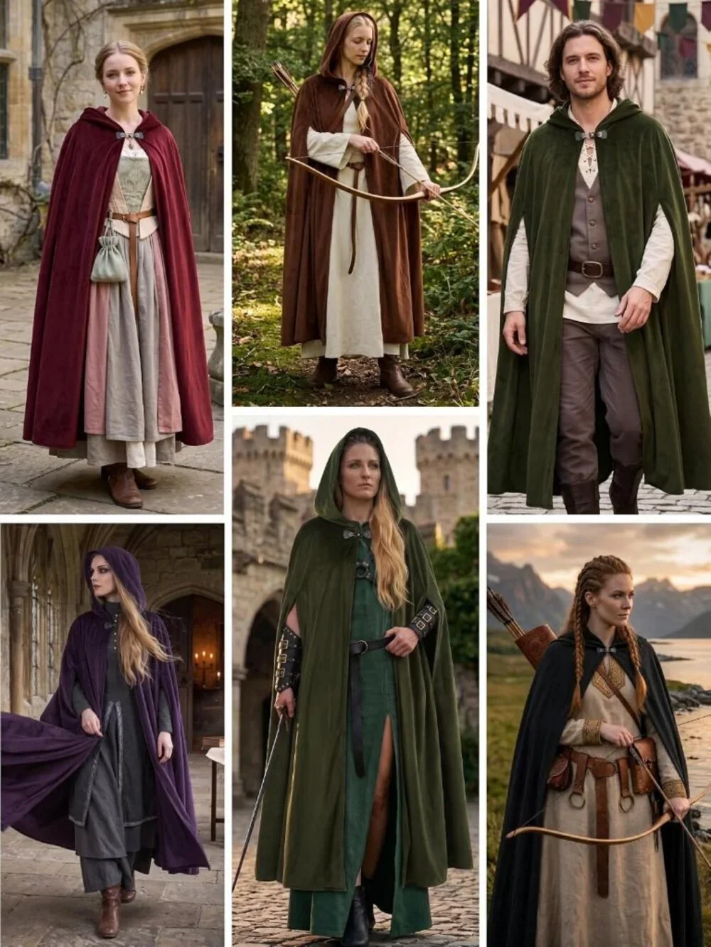 Hooded Velvet Cape Cloak for Medieval Costume, Witch, Ren Faire & Cosplay